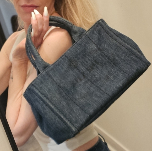 PRADA Blue Denim Mini Canapa Tote Bag + Strap - Picture 13 of 16